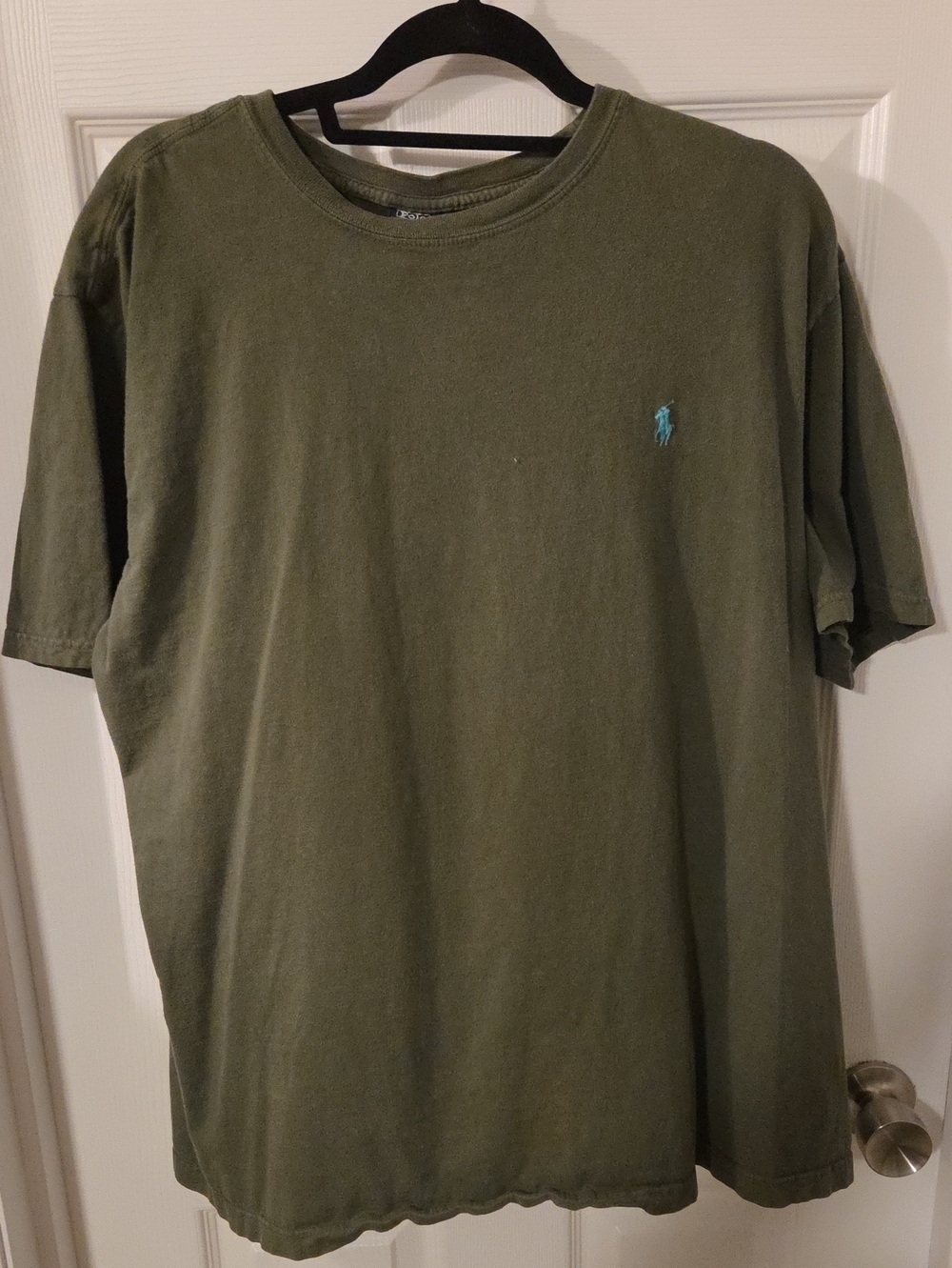 Vintage 90s Polo Ralph Lauren Olive Green Crewneck T-Shirt with Teal Pony XL